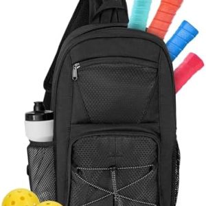 Pickleball Sling Bag for 4 Paddles, Pickleball Crossbody Backpack with Multiple Pockets and Hanging Fence Hook for Men a