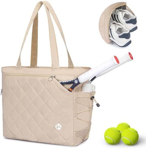 Pickleball Tote Bag for Men and Women - Extra-Large Quilted Tennis Tote with Shoe Compartment, Water-Resistant & Lightwe