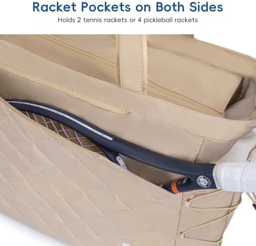 Pickleball Tote Bag for Men and Women - Extra-Large Quilted Tennis Tote with Shoe Compartment, Water-Resistant & Lightwe