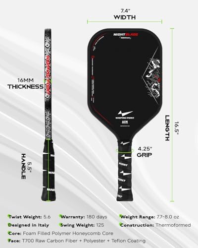 Nightblade Raw Carbon Fiber Pickleball Paddle - UPA-A & USAPA Approved, Enhanced Impact Feel & Spin, Long Handle for Two