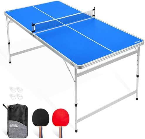 GoSports Mid-Size Table Tennis Table Set for Home & Gym - Green or Blue - 6 x 3 ft - Adjustable Height | GoSports Green