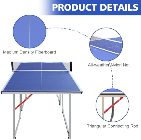 Table Tennis Table Foldable MDF Multi-Use, |5FT/6FT/9FT for Kid Teenager Adult