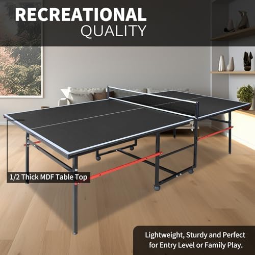 Professional Table Tennis Table, Foldable Ping Pong Game Set for Indoor, 8FT 9FT Single Player Playback Mode
