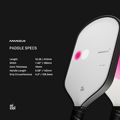 Nicol Amadeus 16MM Pickleball Paddle - Precision Carbon Fiber for More Spin & Control | Lightweight Racket | High-Perfor