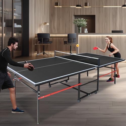 Professional Table Tennis Table, Foldable Ping Pong Game Set for Indoor, 8FT 9FT Single Player Playback Mode