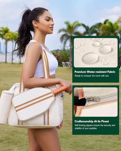 Pickleball Tote Bag for Women Men + Adjustable Shoulder Strap + Fence Hook