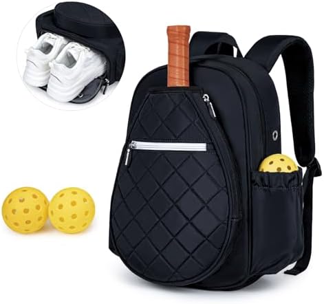 Quilted Pickleball Backpack Women Men Fits 2 to 4 Paddles WaterproofPocket Shoe Compartment