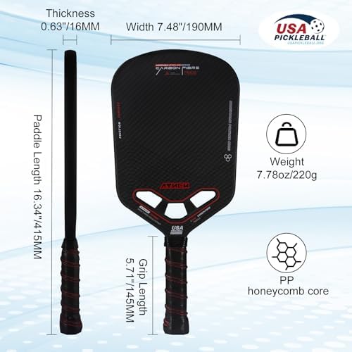 3K Carbon Fiber Pickleball Paddle T700 for Competitive Players in USA APA Approved | Aerodynamic Throat Edgeless 16MM T
