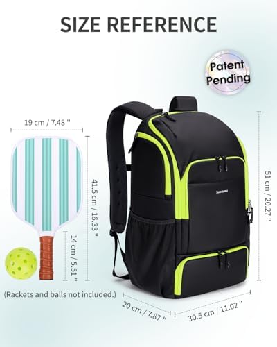 Pickleball Bag Sports Pickleball Backpack with Shoe Compartment Large Men Women Patent Pending