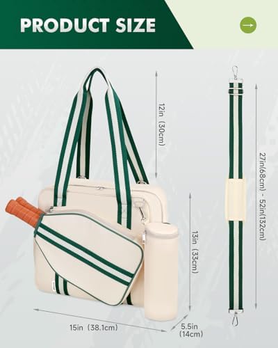 Pickleball Tote Bag for Women & Men with Paddle Cover Pocket External Ball Bag and Adjustable Shoulder Strap Fence Hook
