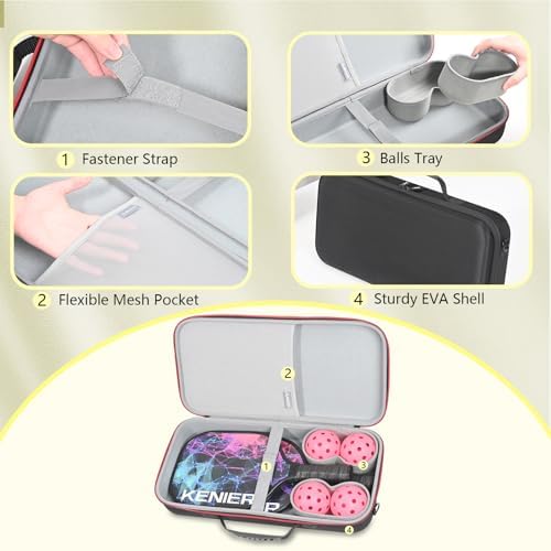 RLSOCO Hard Protective Case for Pickleball Paddles (Holds 2 Rackets and 4 Balls) Fits Selkirk Sport/JOOLA/Warping Point