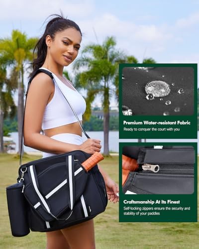 Pickleball Tote Bag for Women Men + Adjustable Shoulder Strap + Fence Hook