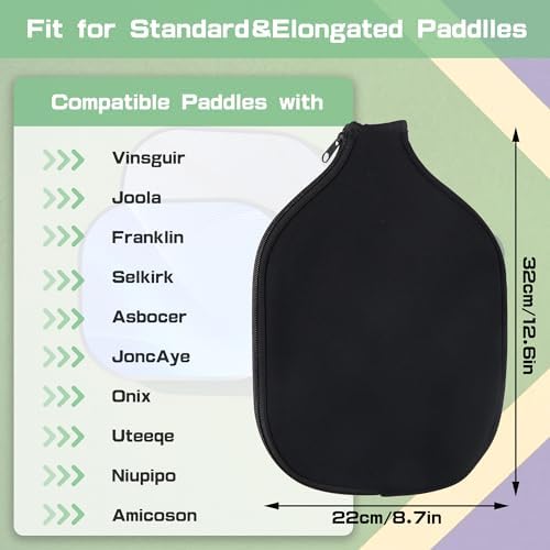 Durable Neoprene Pickleball Paddle Covers, 8.26 x 11.8 Inch Zippered Storage Bag for Pickleball Players