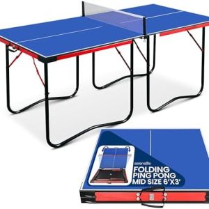 SereneLife Midsize Portable Ping Pong Table Set with Net for Home Gym - Space-Saving Design, Blue SereneLife Midsize F