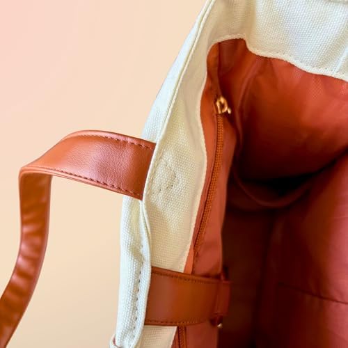 Designer Pickleball Bags for Women | Canvas & Vegan Leather Pickle Ball Tote Bag with Cover Pockets for 4 Paddles | 15"x