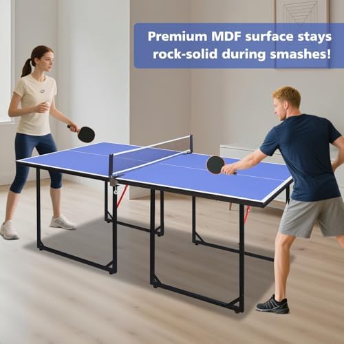 Table Tennis Table Foldable MDF Multi-Use, |5FT/6FT/9FT for Kid Teenager Adult