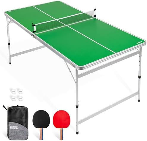 GoSports Mid-Size Table Tennis Table Set for Home & Gym - Green or Blue - 6 x 3 ft - Adjustable Height | GoSports Green