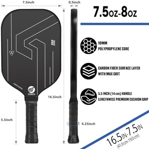 OXIKEN 10/13/16 mm Pickleball Paddles, T700 Carbon Fiber, High Grit & Spin, 5.5” Elongated Handle OXIKEN 10/13/16 mm Pi