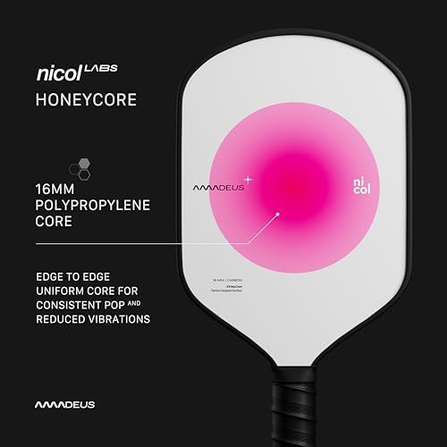 Nicol Amadeus 16MM Pickleball Paddle - Precision Carbon Fiber for More Spin & Control | Lightweight Racket | High-Perfor