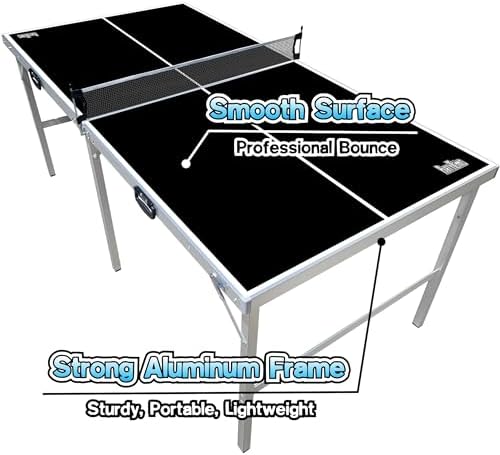 PartyLife 6 ft x 3 ft Portable Indoor Outdoor Ping Pong Table | Kids & Adults | Game Room | Not Full Size | With Optiona
