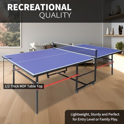 Professional Table Tennis Table, Foldable Ping Pong Game Set for Indoor, 8FT 9FT Single Player Playback Mode