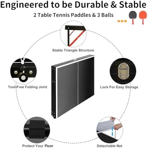 Table Tennis Table Foldable MDF Multi-Use, |5FT/6FT/9FT for Kid Teenager Adult
