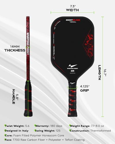 Nightblade Raw Carbon Fiber Pickleball Paddle - UPA-A & USAPA Approved, Enhanced Impact Feel & Spin, Long Handle for Two