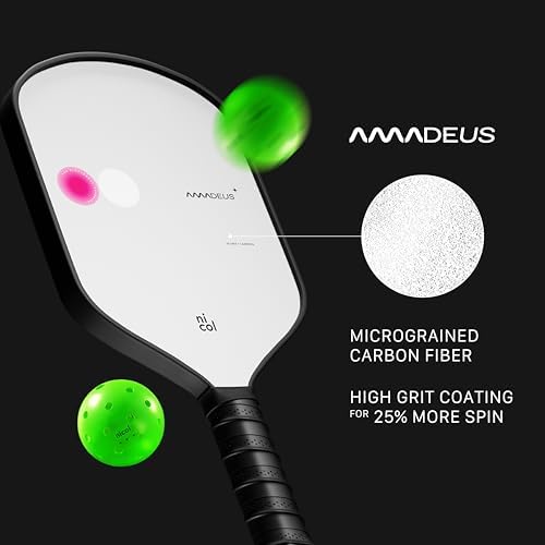Nicol Amadeus 16MM Pickleball Paddle - Precision Carbon Fiber for More Spin & Control | Lightweight Racket | High-Perfor