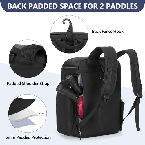 Pickleball Paddle Bag Backpack for 4 Rackets with Fence Hook - Bag Only