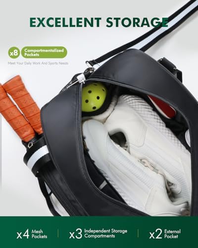 Pickleball Tote Bag for Women & Men with Paddle Cover Pocket External Ball Bag and Adjustable Shoulder Strap Fence Hook