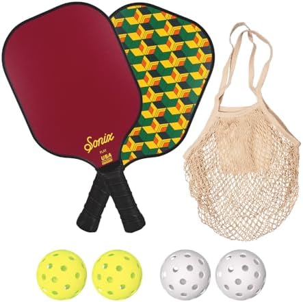 Sonix USAPA Approved Pickleball Paddles Set of 2 for Adults | Fiberglass Surface Pickleball Set with 2 Rackets, 4 Balls,
