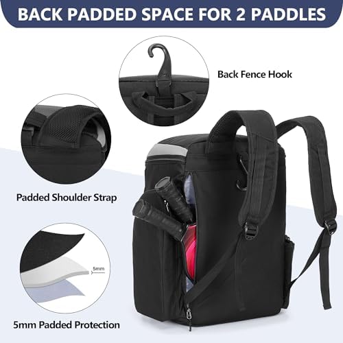 Pickleball Paddle Bag Backpack for 4 Rackets with Fence Hook - Bag Only
