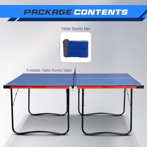 SereneLife Midsize Portable Ping Pong Table Set with Net for Home Gym - Space-Saving Design, Blue SereneLife Midsize F