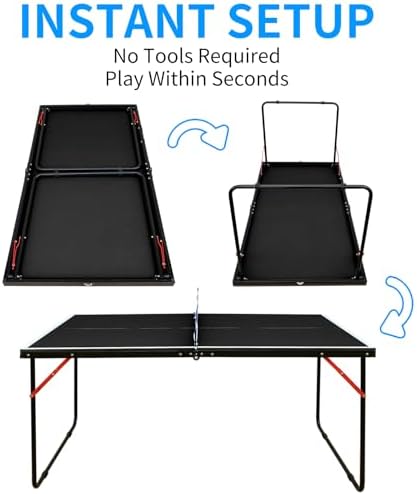 Table Tennis Table Foldable MDF Multi-Use, |5FT/6FT/9FT for Kid Teenager Adult
