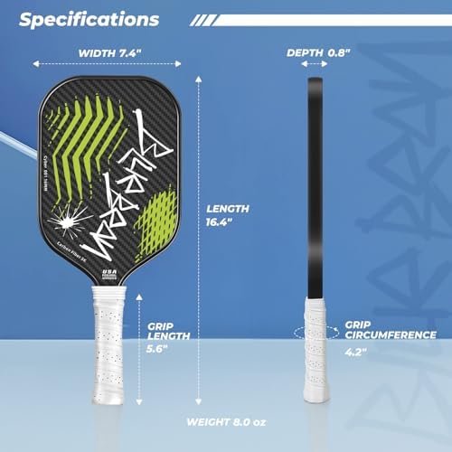 Professional Carbon Fiber Pickleball Paddle - USAPA Approved for Higher Spin & Grit, BlueBean | USAPA Approved Carbon F