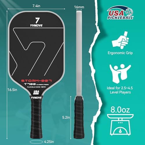 Pickleball Paddle T700 Raw Carbon Fiber Surface 16mm STR-Core Power Polymer Core Premium Pickle Ball Racket USAPA Approv