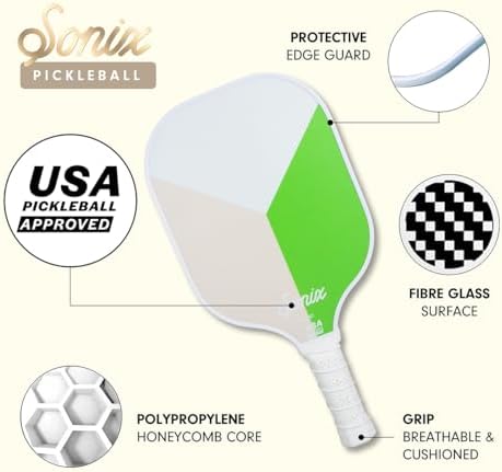 Sonix USAPA Approved Pickleball Paddles Set of 2 for Adults | Fiberglass Surface Pickleball Set with 2 Rackets, 4 Balls,
