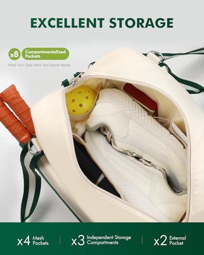 Pickleball Tote Bag for Women & Men with Paddle Cover Pocket External Ball Bag and Adjustable Shoulder Strap Fence Hook