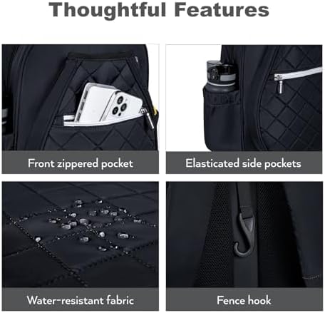Quilted Pickleball Backpack Women Men Fits 2 to 4 Paddles WaterproofPocket Shoe Compartment