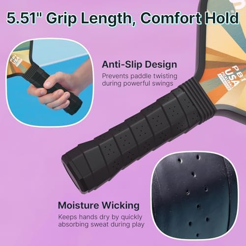 GOLABS PB1 Pickleball Paddles Set of 2 Durable Fiberglass Surface USAPA Approved 8oz Lightweight Comfort Anti-Slip Elong