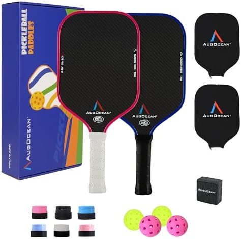 Carbon Pickleball Paddle Set Pro for Pickleball Players,High Grit and Spin 3K Raw Carbon Fiber Surface,Pickleball T700SC