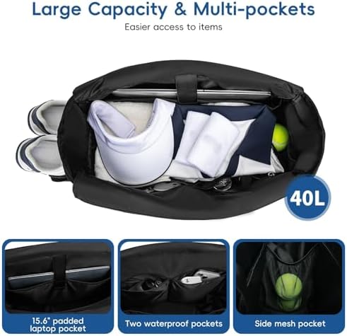 Pickleball Tote Bag for Men and Women - Extra-Large Quilted Tennis Tote with Shoe Compartment, Water-Resistant & Lightwe
