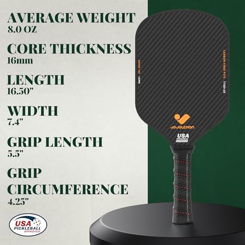 Carbon Fiber Pickleball Paddle for Ultimate Spin and Consistency | 16mm Shark Power Polymer Core Pickleball Paddle | Ul