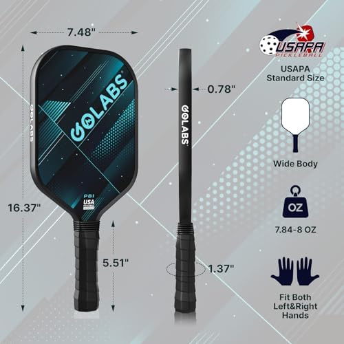GOLABS PB1 Pickleball Paddles Set of 2 Durable Fiberglass Surface USAPA Approved 8oz Lightweight Comfort Anti-Slip Elong
