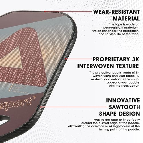 Pickleball Paddle Protection Tape - 3K PU Interwoven Texture - Racket Edge Protection Tape - Fit Perfectly Curved Edge -