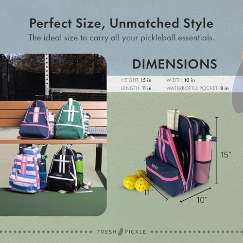 Teddi Pickleball Backpack Grn/wh - Large Capacity Bags for Women - Durable 1000D Nylon, Stylish Paddle Bag - Multipurpos