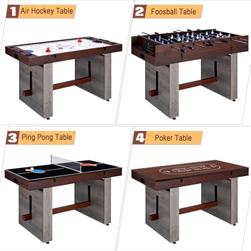 4-in-1 Combo Game Table - Multi-Game Table with Foosball, Electric Air Hockey (Powerful 700mA Motor), Ping Pong & Poker