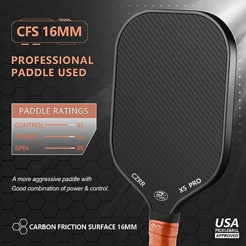 USA Pickleball Approved Pickleball Paddle, 3K Raw Carbon Fiber Surface (CFS) High Grit & Spin, 16MM Polypropylene Honeyc