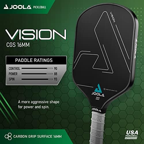 JOOLA Vision Pickleball Paddle - Maximum Spin and Control with Textured Carbon Grip | Polypropylene Honeycomb Core | Ava