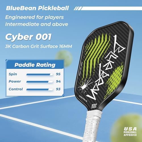 Professional Carbon Fiber Pickleball Paddle - USAPA Approved for Higher Spin & Grit, BlueBean | USAPA Approved Carbon F